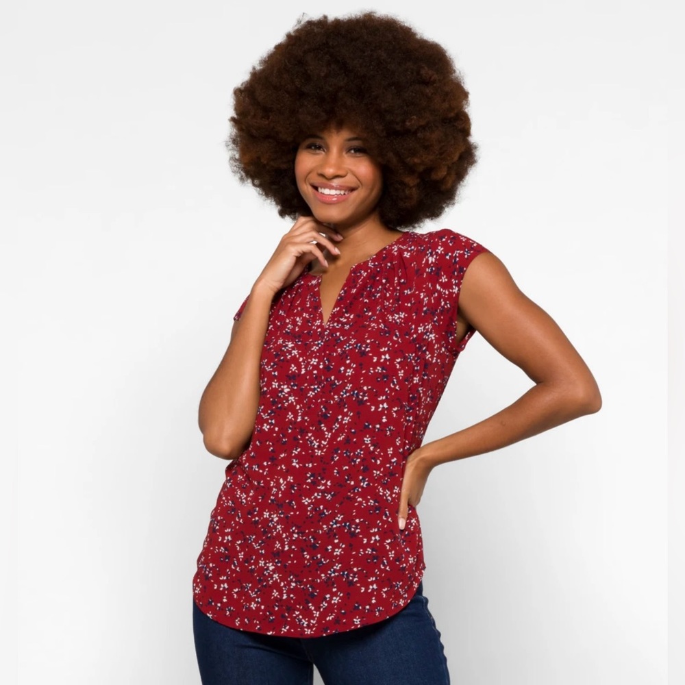 NWT 41 Hawthorn Petite Women’s Morey Cap Sleeve Split Neck Blouse PM